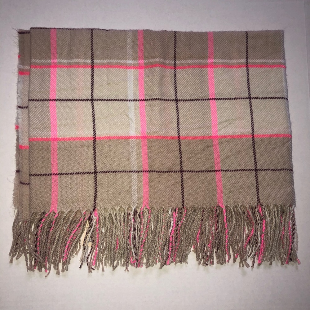 Forever 21 Plaid Scarf With Fringes